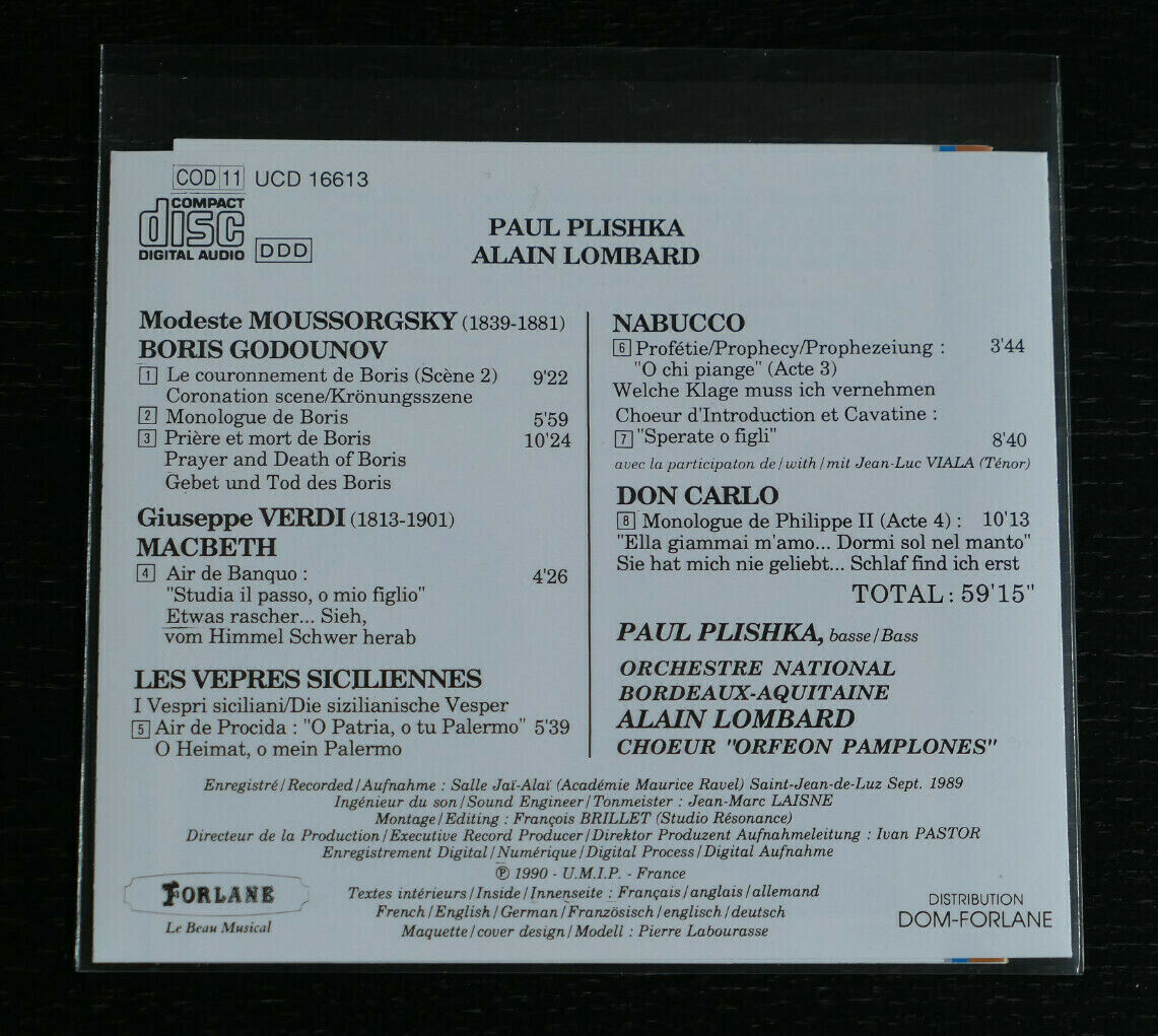 CD PAUL PLISHKA / VERDI MOUSSORGSKY / ORCHESTRE BORDEAUX / ALAIN LOMBARD / 1990