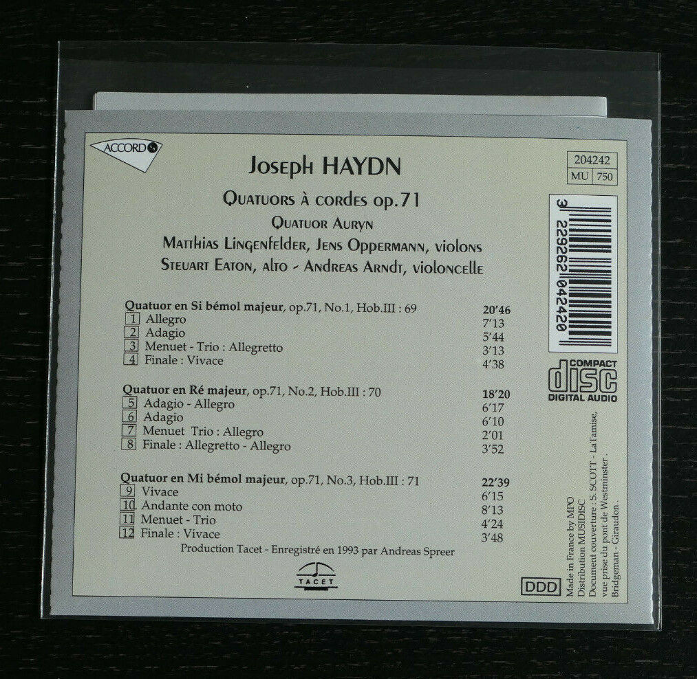 CD JOSEPH HAYDN QUATUORS A CORDES OP.71 / QUATUOR AURYN / TACET 1993