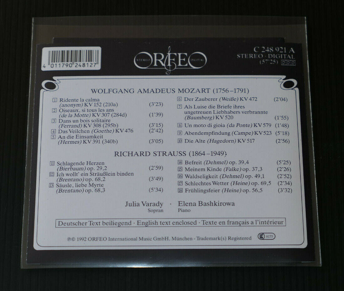 CD MOZART / STRAUSS / JULIA VARADY / ELENA BASHKIROWA PIANO / ORFEO 1992