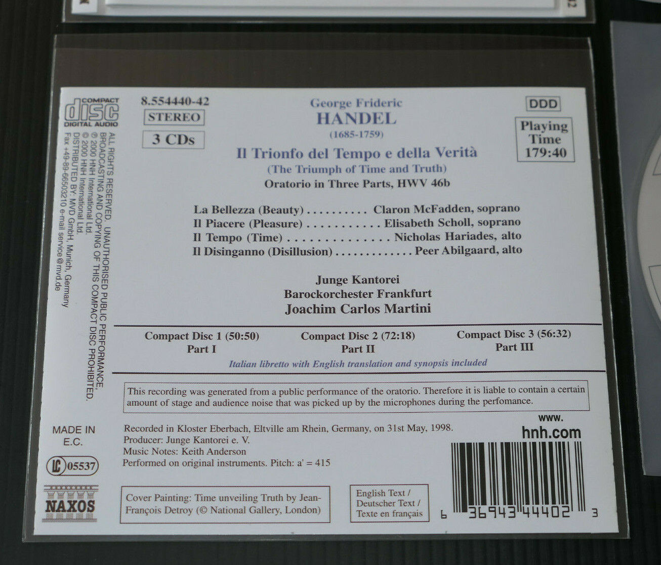 3CD HANDEL / IL TRIONFO DEL TEMPO E DELLA VERITA / NAXOS 2000