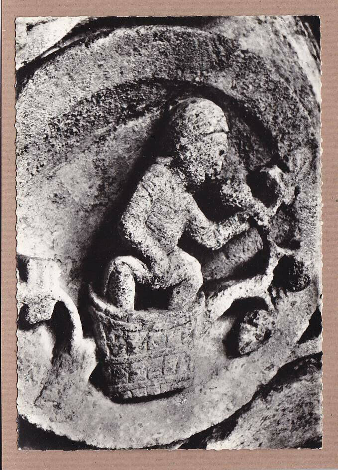 CPSM BLACK & WHITE POSTCARD / AUTUN CATHEDRAL THE WINEGROWER IN HIS VAT