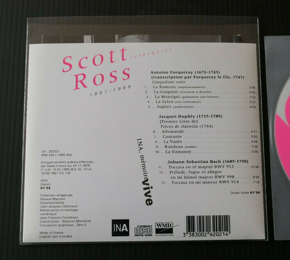 CD SCOTT ROSS VOL. 2 / CLAVECIN / FORQUERAY DUPHLY J.S. BACH / INA 1995