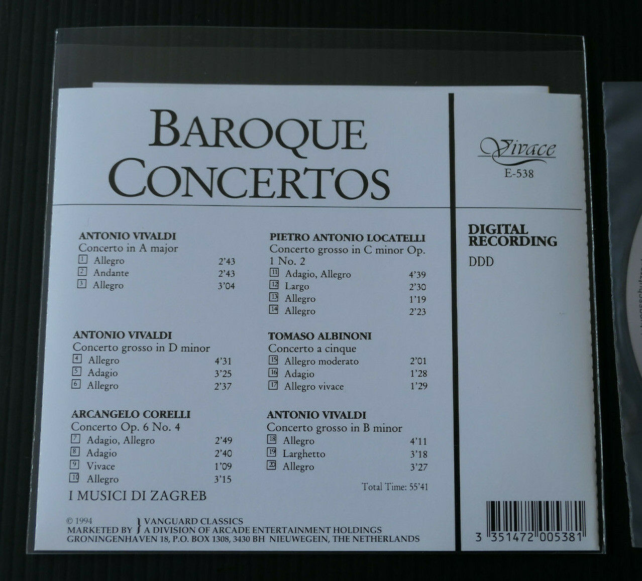 CD BAROQUE CONCERTOS VIVALDI CORELLI LOCATELLI ALBINONI / I MUSICI DI ZAGREB