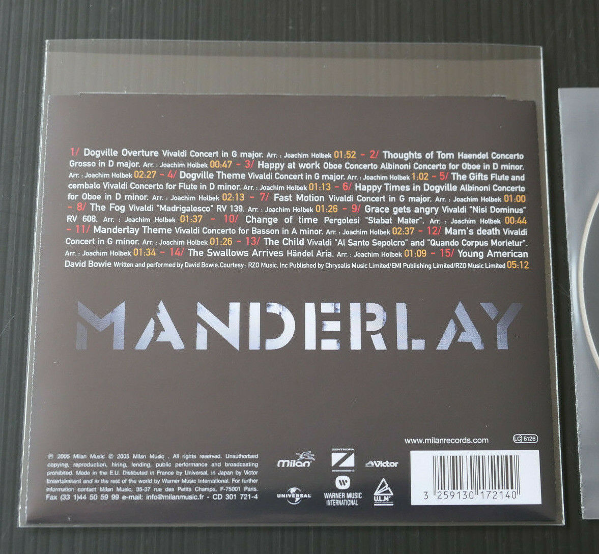 CD BANDE ORIGINALE DU FILM / MANDERLAY AND DOGVILLE / LARS VON TRIER / 2005