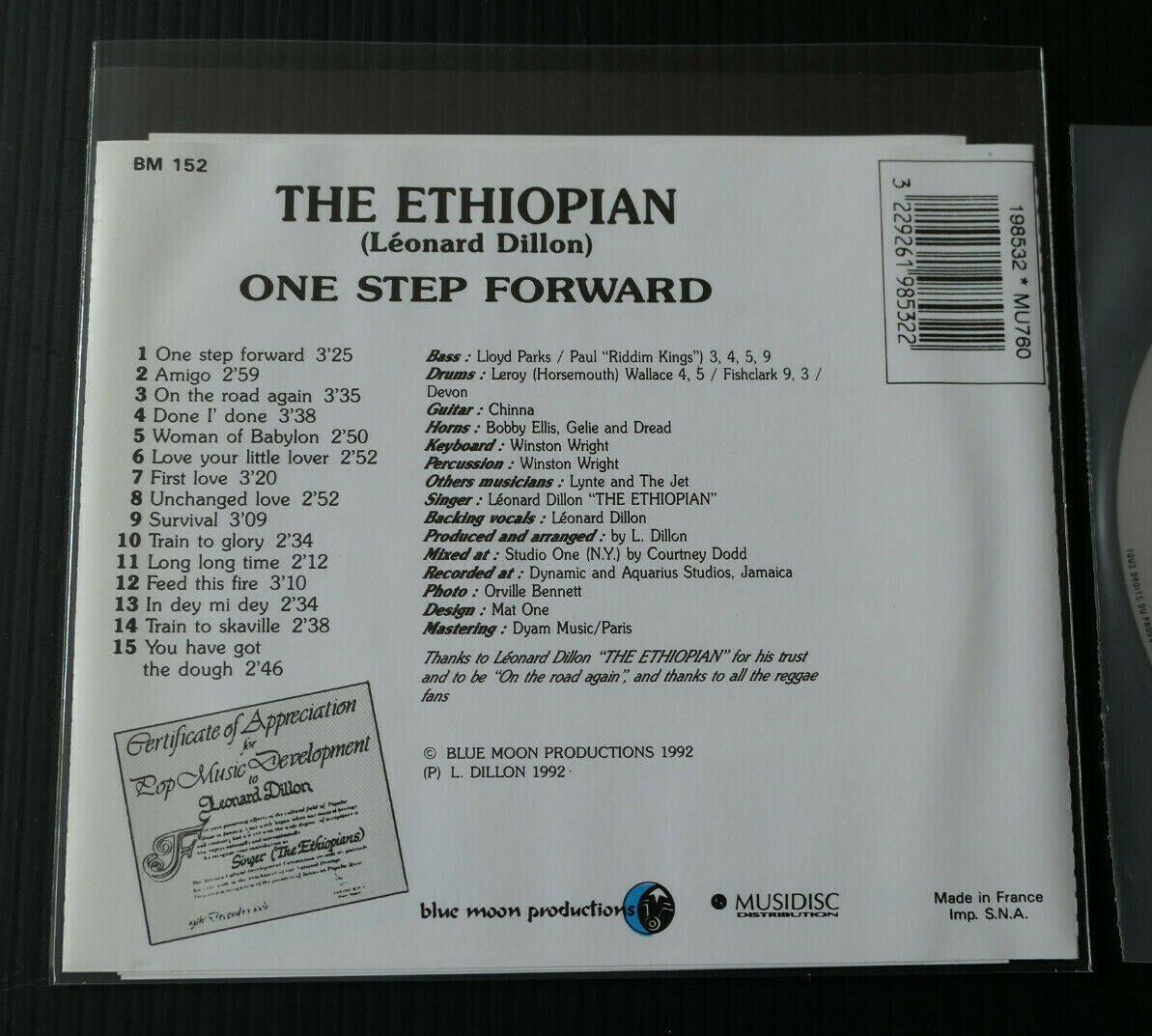 CD THE ETHIOPIAN LEONARD DILLON / ONE STEP FORWARD / BLUE MOON PRODUCTIONS 1992
