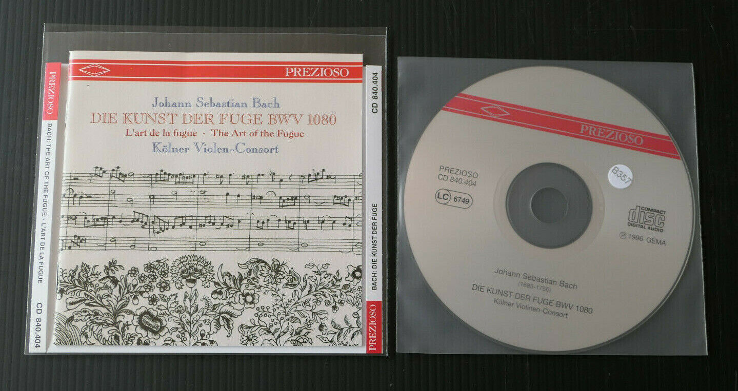 CD BACH / DIE KUNST DER FUGE BWV 1080 / KOLNER VIOLEN-CONSORT / PREZIOSO 1996