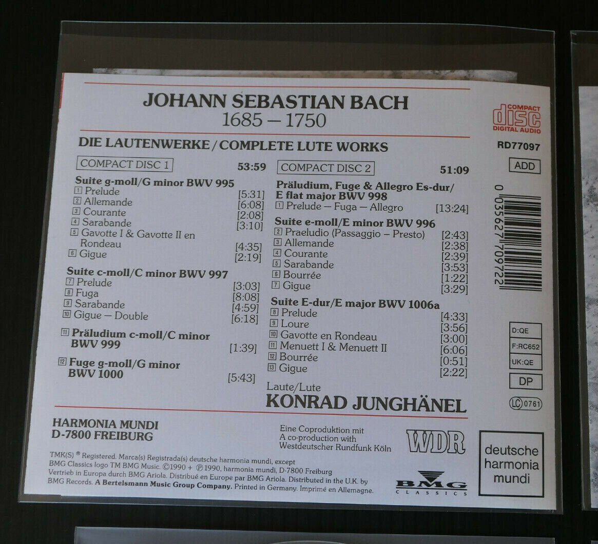 2CD BACH / COMPLETE LUTE WORKS / KONRAD JUNGHANEL / HARMONIA MUNDI 1990