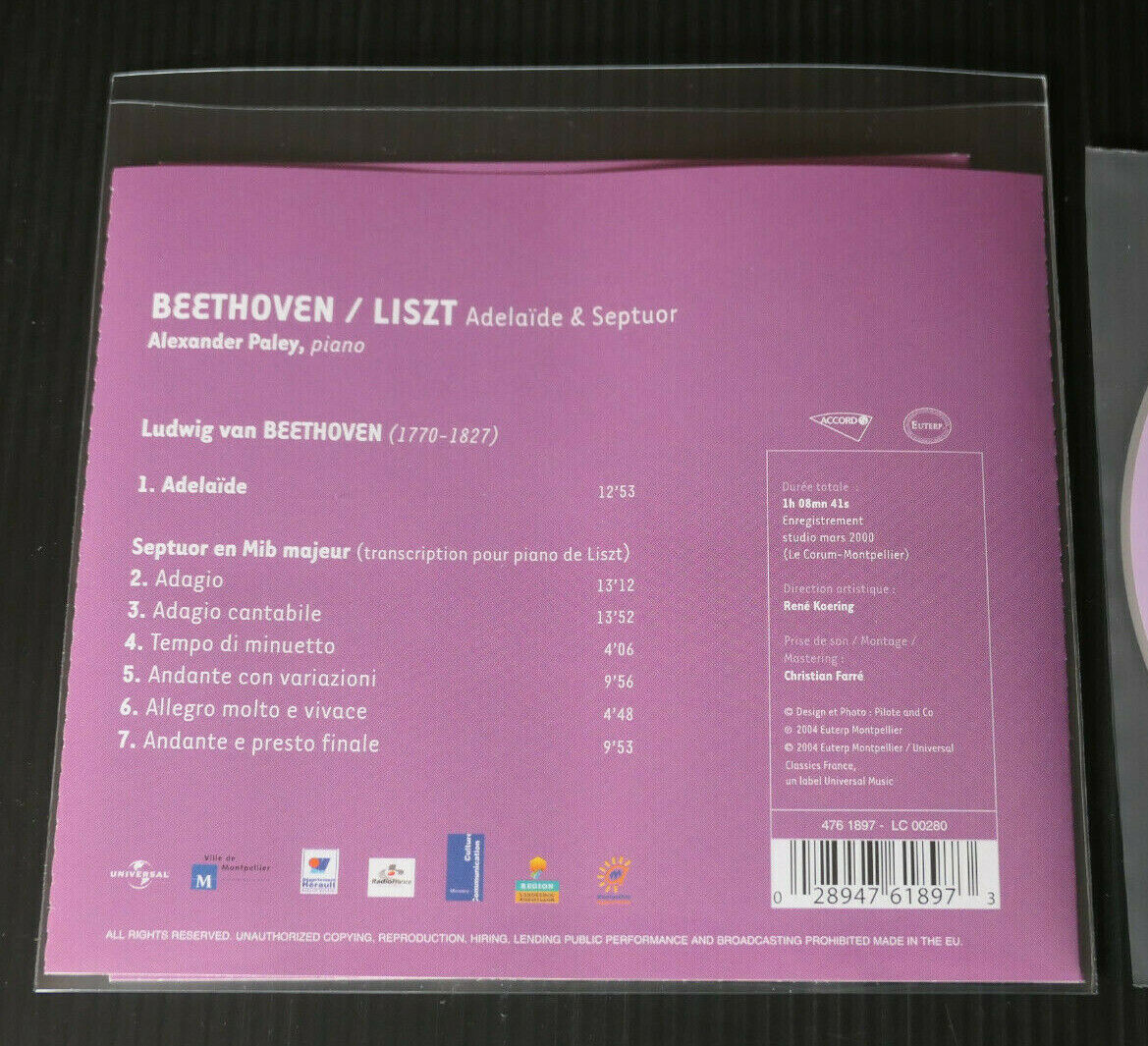 CD BEETHOVEN / LISZT / ADELAIDE & SEPTUOR / ALEXANDER PALEY / ACCORD 2004