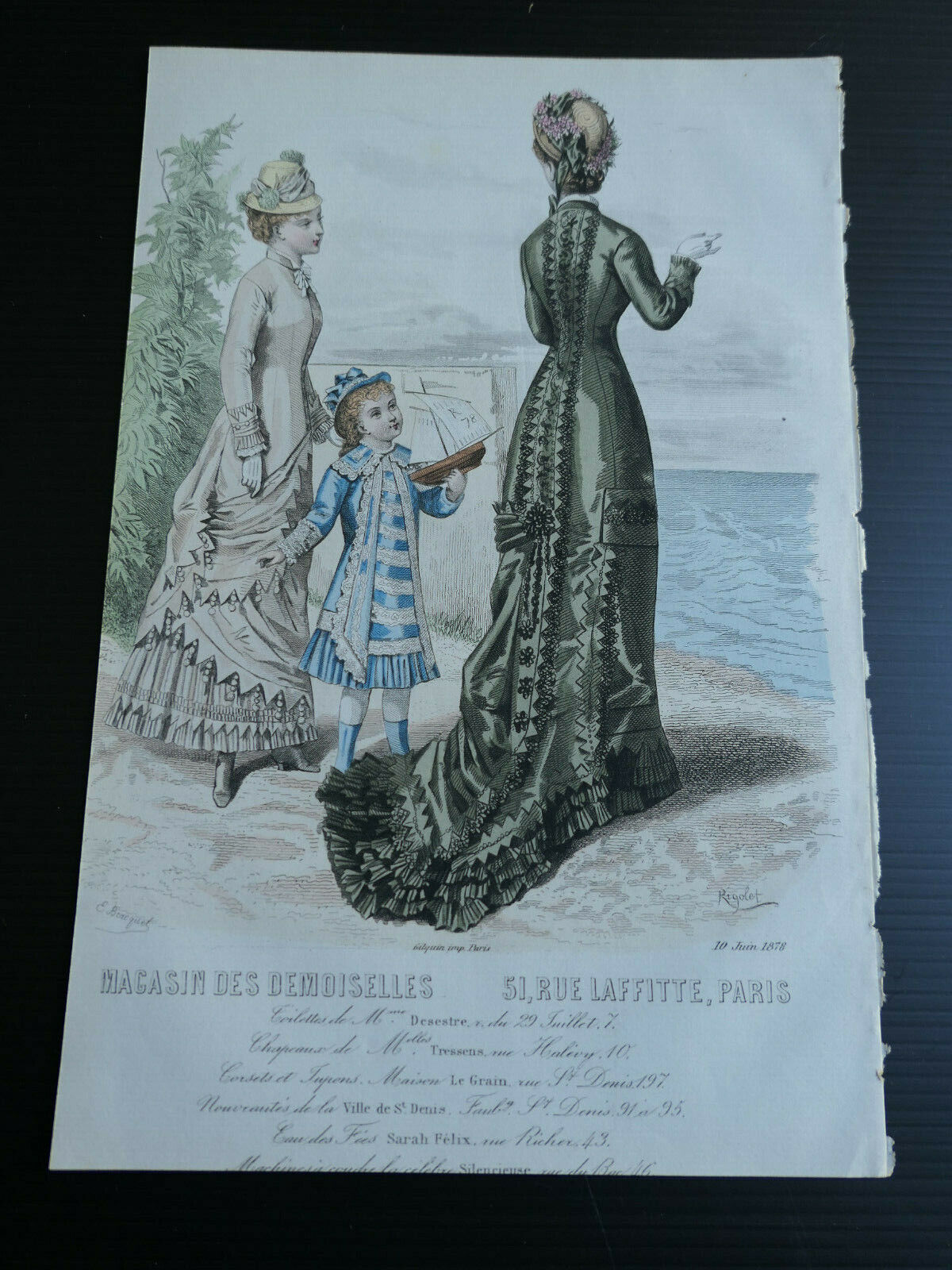 MAGASIN DES DEMOISELLES 1878 MODE ENGRAVING HAND COLOURED