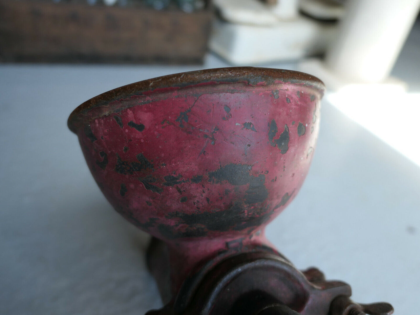 ANCIEN GRAND HACHOIR MECANIQUE METAL EMAIL DECO CUISINE PATINE BOUCHERIE VINTAGE