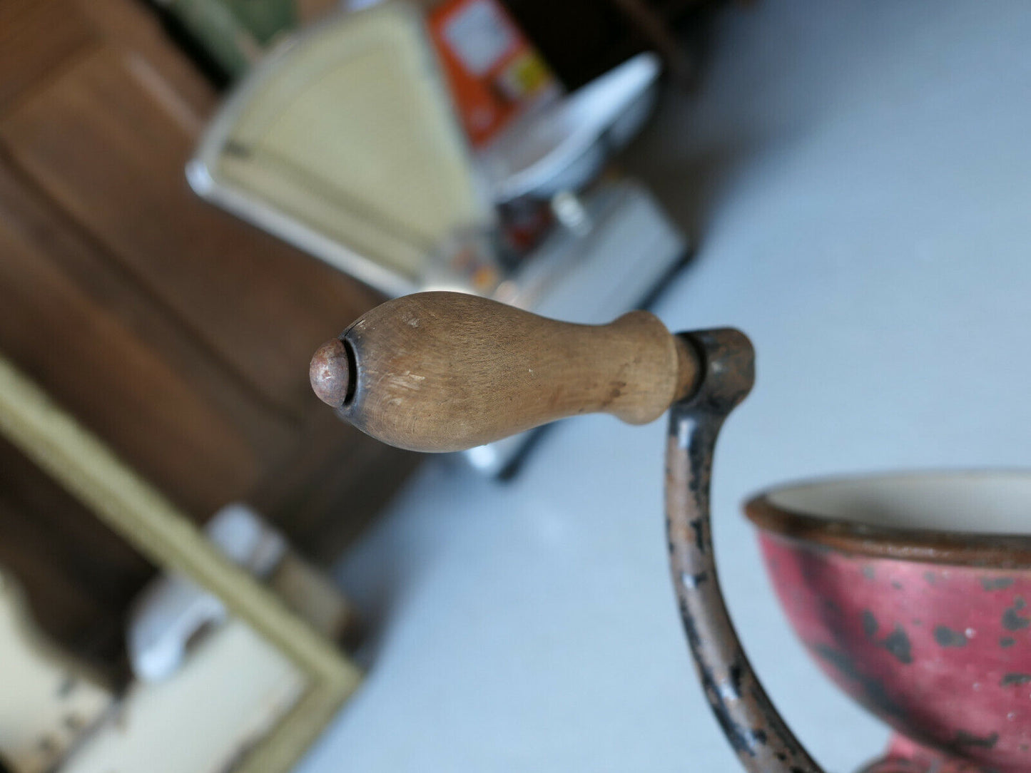 ANCIEN GRAND HACHOIR MECANIQUE METAL EMAIL DECO CUISINE PATINE BOUCHERIE VINTAGE