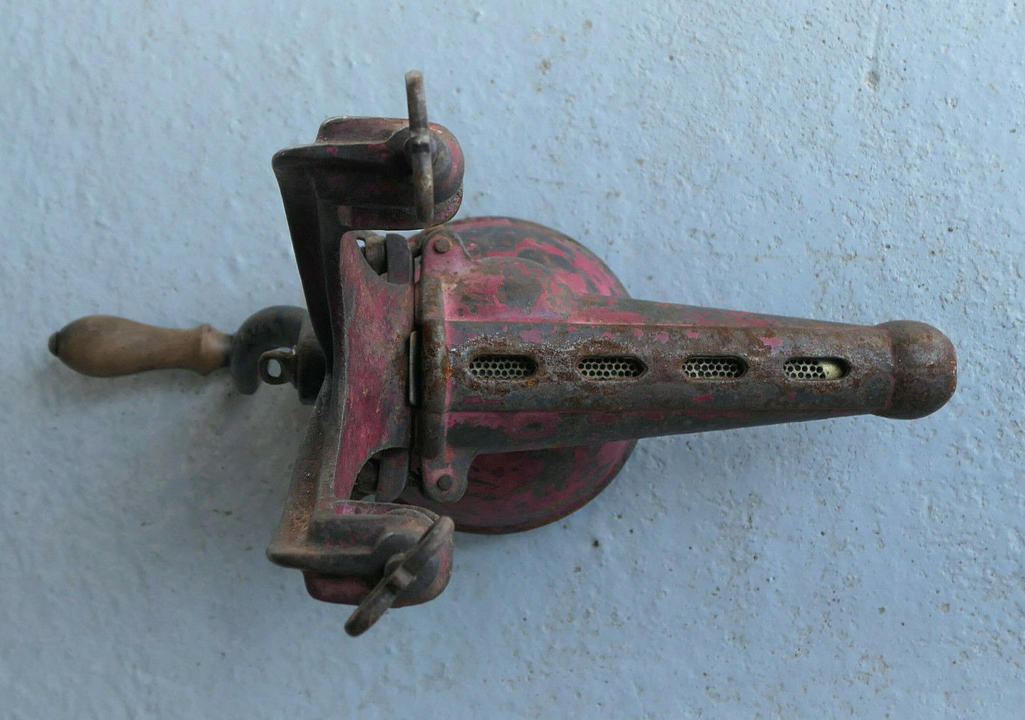 ANCIEN GRAND HACHOIR MECANIQUE METAL EMAIL DECO CUISINE PATINE BOUCHERIE VINTAGE