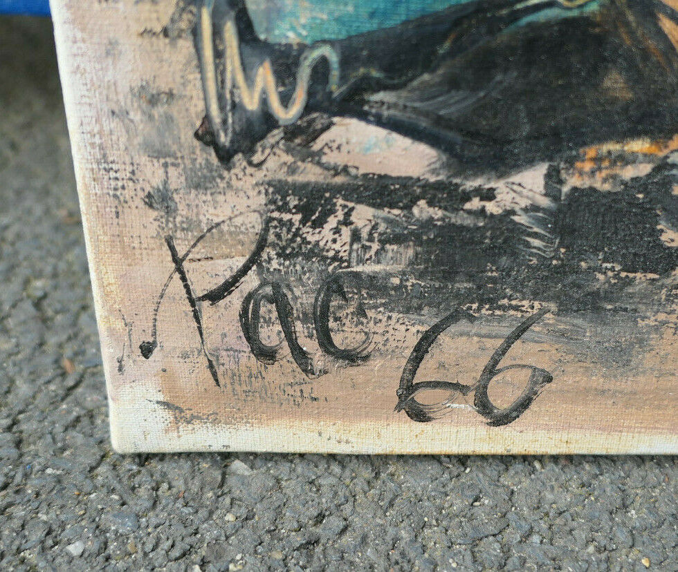 ANCIEN TABLEAU PEINTURE HST VINTAGE SIGNEE PAC (1966) ENFANT GAMIN DES RUES DECO