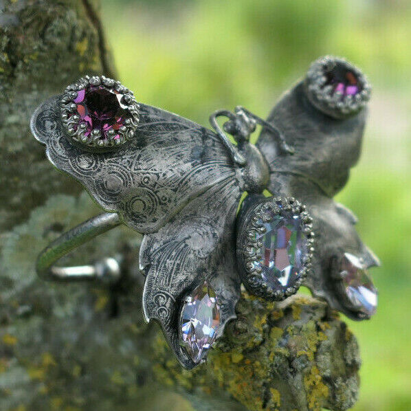 OLD ZOOMORPH BUTTERFLY BRACELET SILVER METAL PERIOD 1930 BUTTERFLY JEWEL