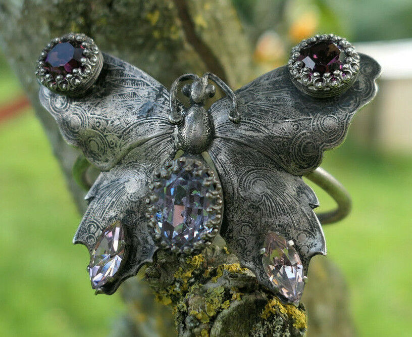 OLD ZOOMORPH BUTTERFLY BRACELET SILVER METAL PERIOD 1930 BUTTERFLY JEWEL