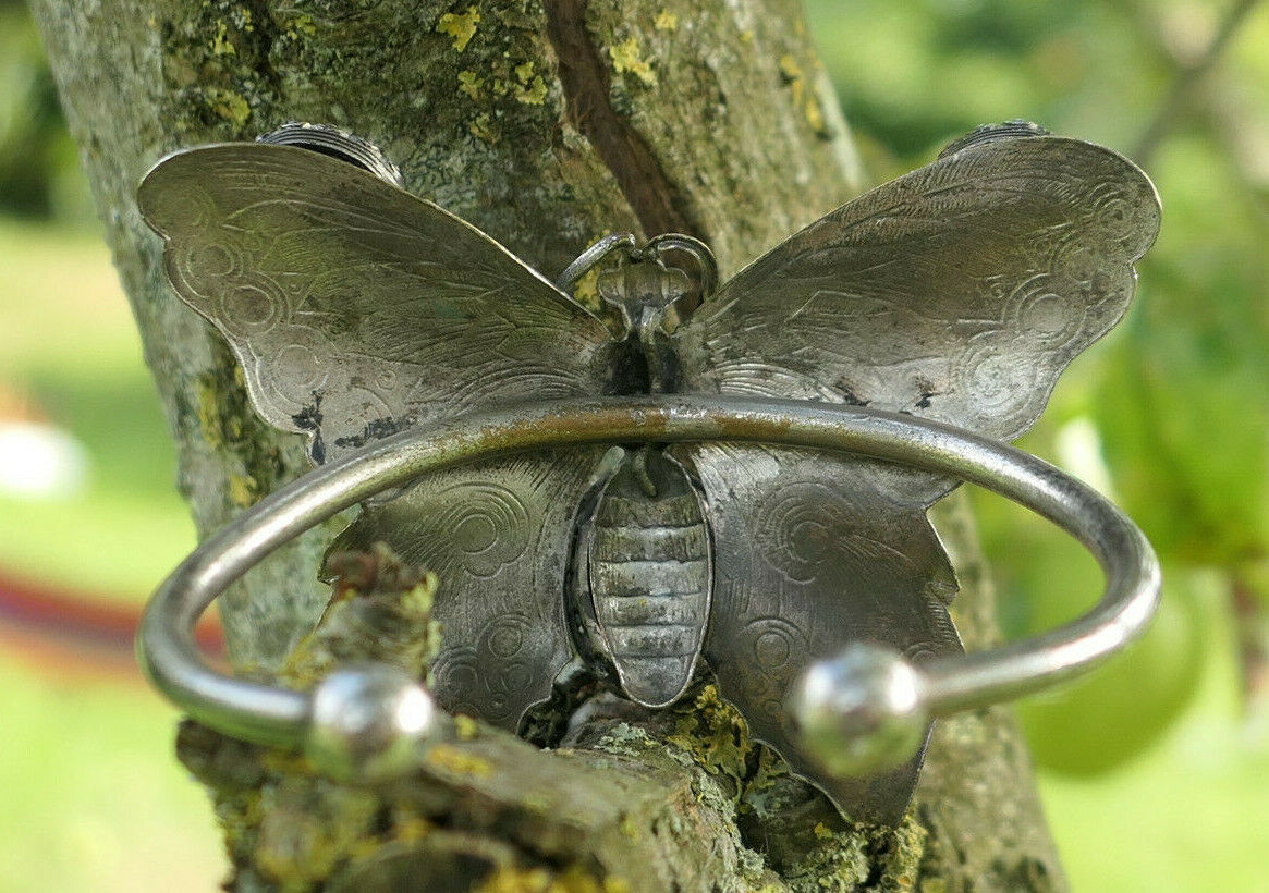 OLD ZOOMORPH BUTTERFLY BRACELET SILVER METAL PERIOD 1930 BUTTERFLY JEWEL