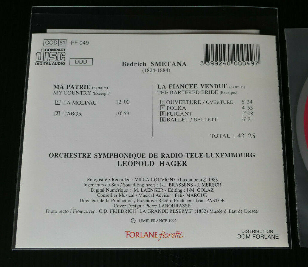 CD SMETANA MA PATRIE / LA FIANCEE VENDUE / LEOPOLD HAGER / FORLANE 1992