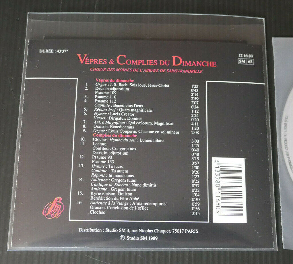 CD VEPRES & COMPLIES DU DIMANCHE CHOEUR DES MOINES DE L'ABBAYE DE ST-WANDRILLE