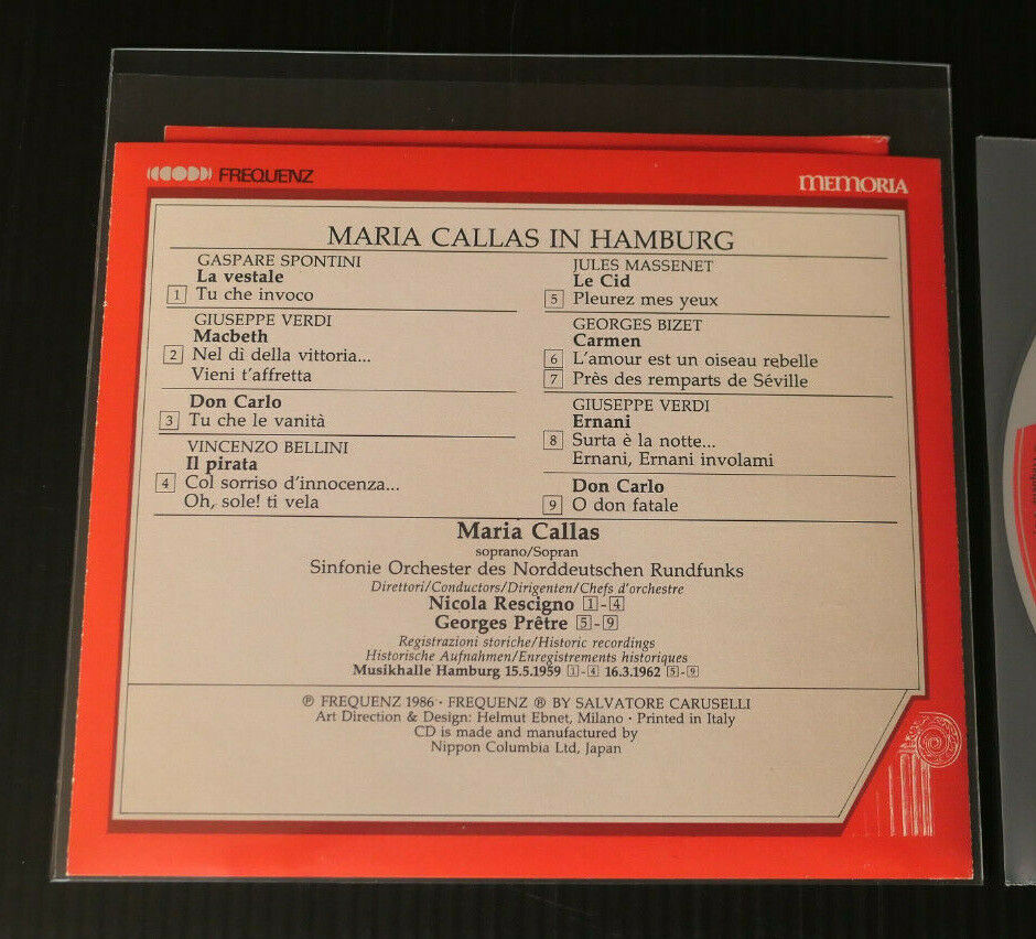 CD MARIA CALLAS IN HAMBURG / MEMORIA 1986 JAPAN