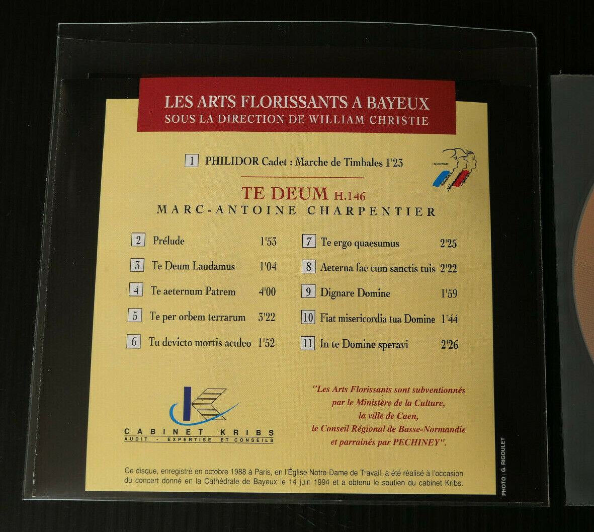CD TE DEUM MARC-ANTOINE CHARPENTIER / LES ARTS FLORISSANTS A BAYEUX / 1994