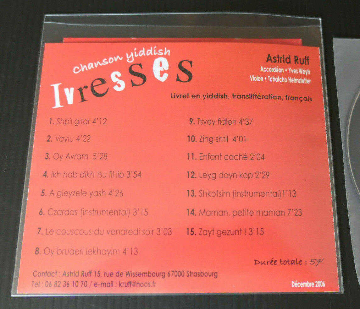 CD ASTRID RUFF / IVRESSES / CHANSON YIDDISH / ACCORDEON VIOLON / 2006