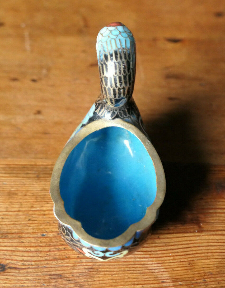 SUJET VINTAGE CYGNE EN LAITON ET EMAIL CLOISONNE EMAUX DECO