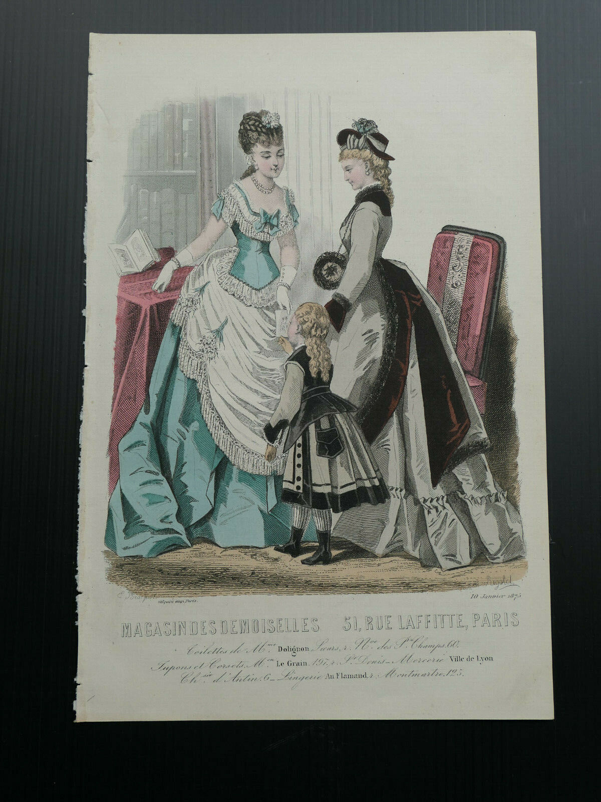 MAGASIN DES DEMOISELLES 1875 / MODE ENGRAVING HAND COLOURED