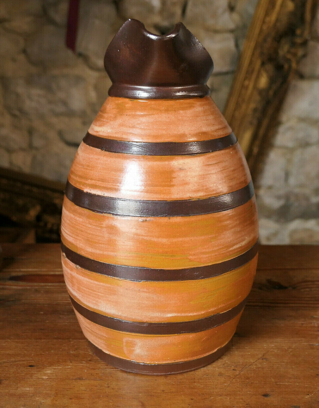 GRAND PICHET EN GRES VINTAGE TURGIS LE TRONQUAY NORMANDIE CALVADOS DECO