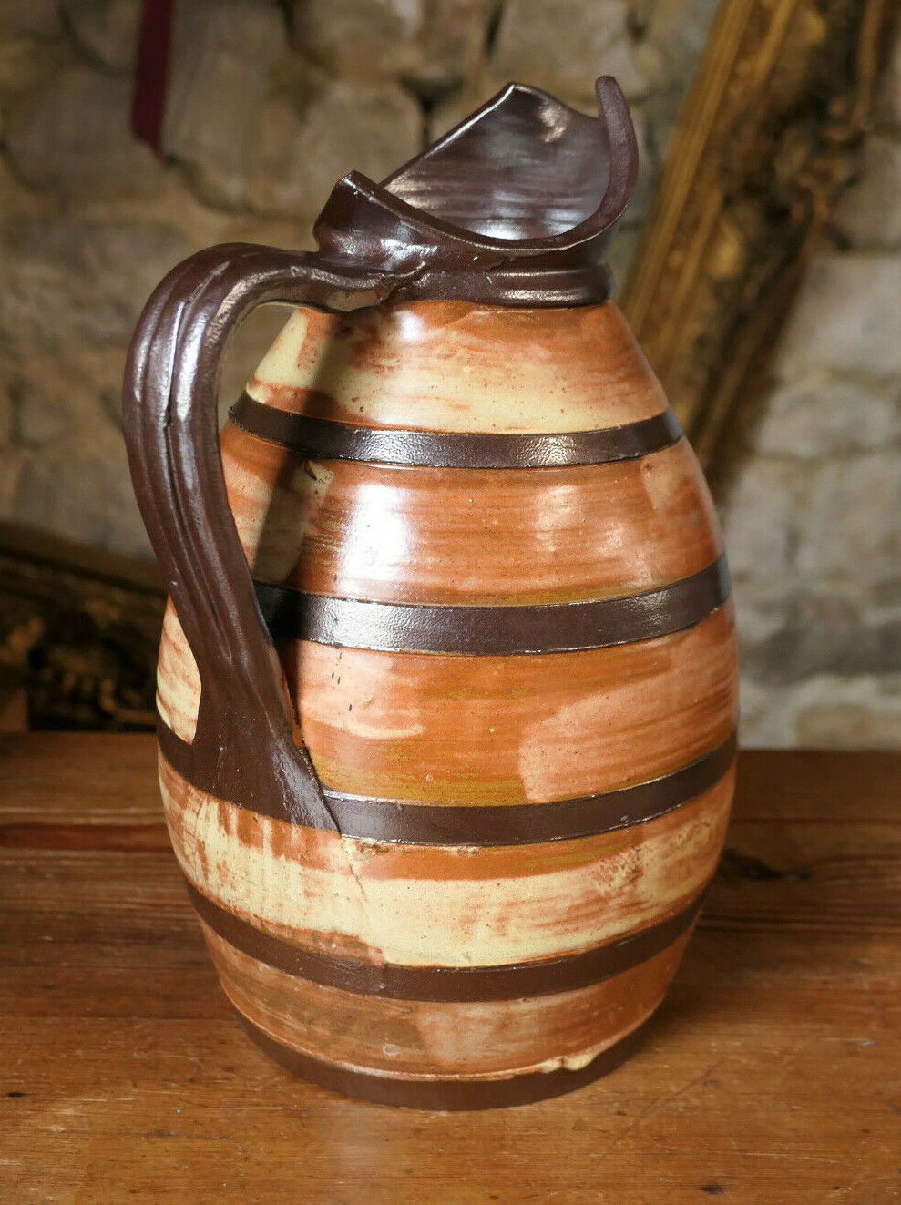 GRAND PICHET EN GRES VINTAGE TURGIS LE TRONQUAY NORMANDIE CALVADOS DECO