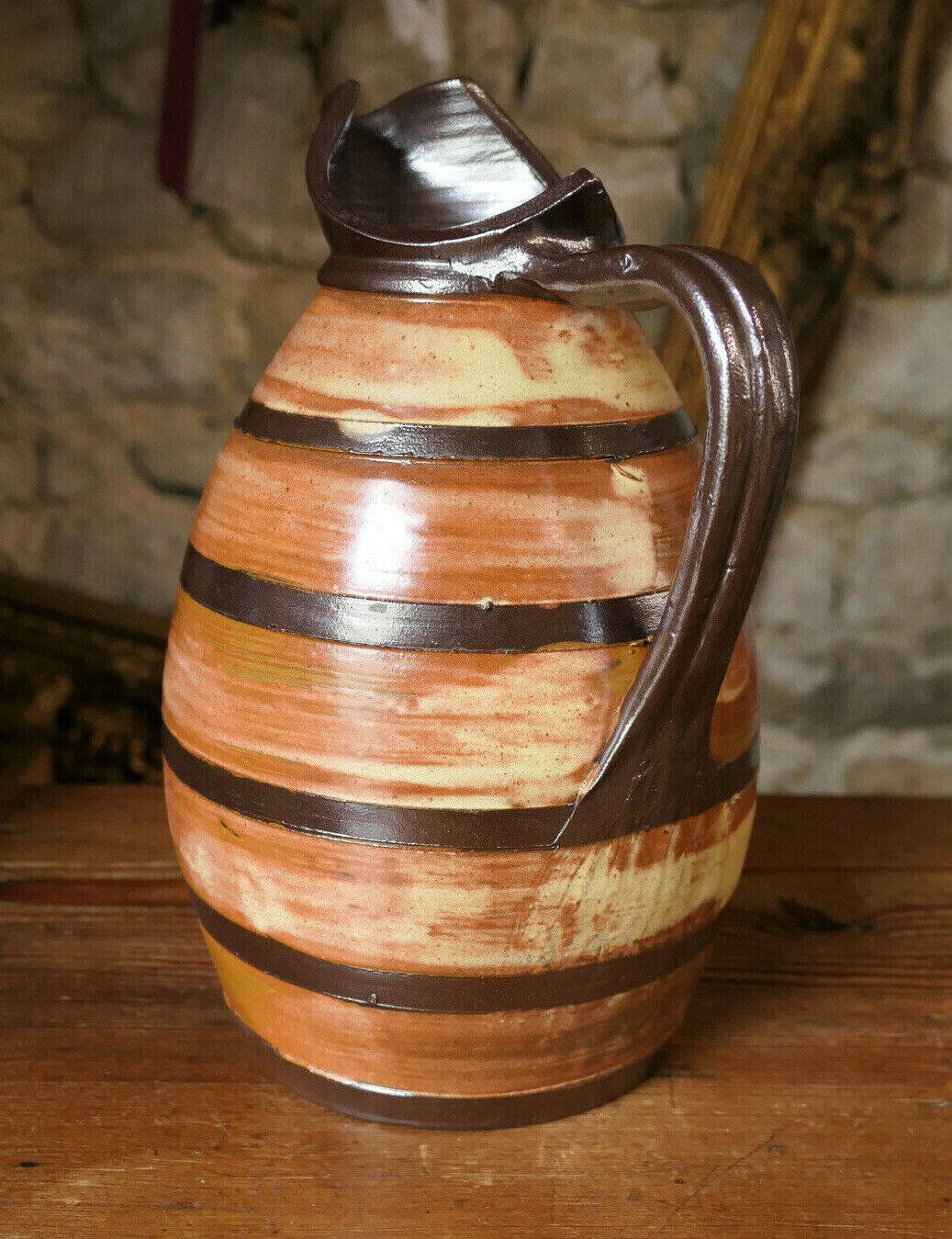 GRAND PICHET EN GRES VINTAGE TURGIS LE TRONQUAY NORMANDIE CALVADOS DECO