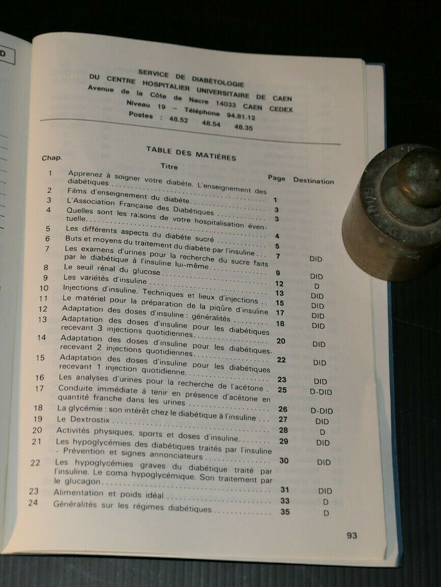 CONNAISSEZ VOTRE DIABETE ET SON TRAITEMENT / MEDECINE DIABETOLOGIE CHU CAEN 1978