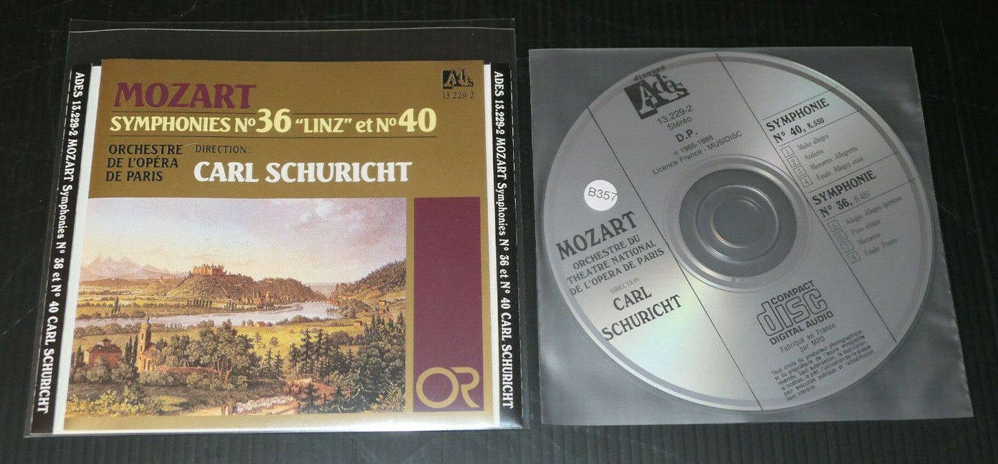 CD MOZART SYMPHONIES 36 LINZ & 40 / CARL SCHURICHT ORCHESTRE PARIS / ADES 1988