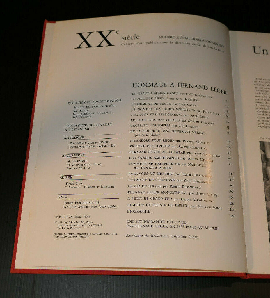 HOMMAGE A FERNAND LEGER / NUMERO SPECIAL XXe SIECLE 1971 / ART PEINTURE CUBISME