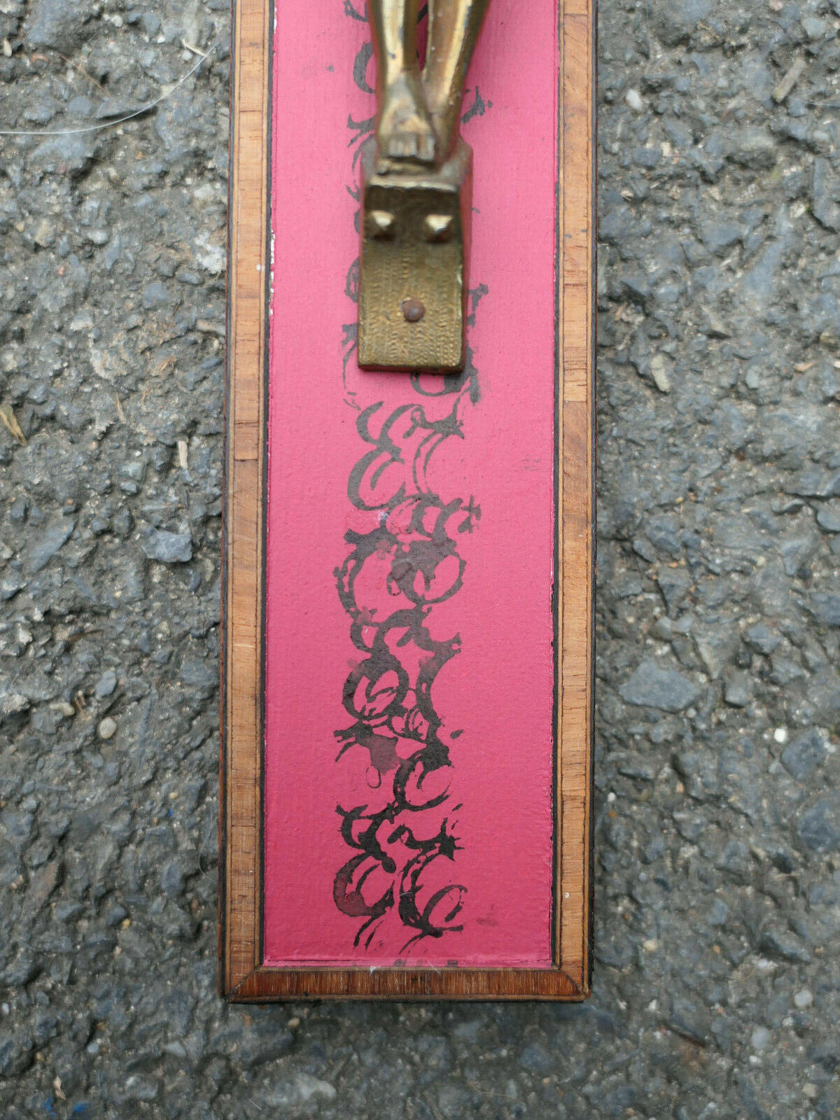ANCIEN CRUCIFIX CROIX BOIS REGULE DORE MARQUETERIE DECOR ENCRE INRI RELIGIOUS