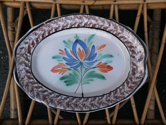 ANCIEN PLAT TERRE CUITE VERNISSEE XIXe SIECLE CUISINE ART POPULAIRE