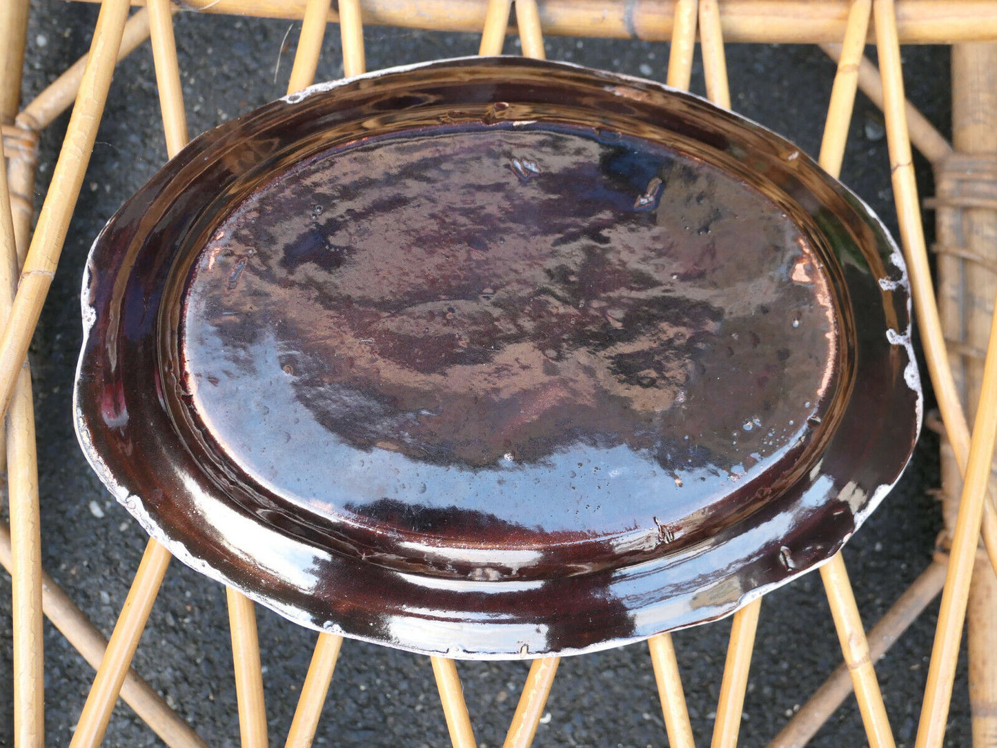 ANCIEN PLAT TERRE CUITE VERNISSEE XIXe SIECLE CUISINE ART POPULAIRE