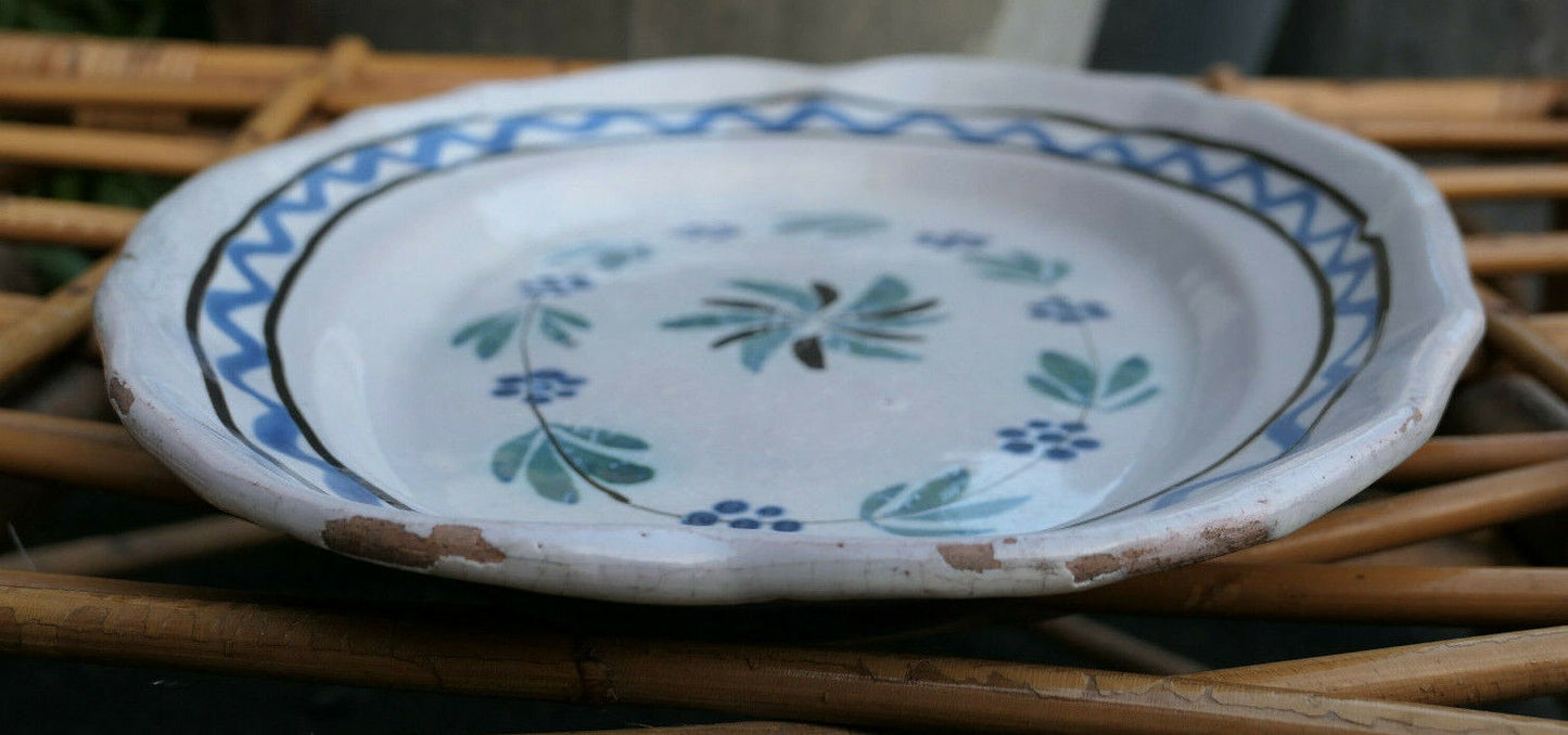 ANCIEN PLAT TERRE CUITE VERNISSEE XIXe SIECLE DECO CUISINE ART POPULAIRE
