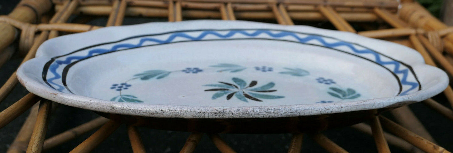 ANCIEN PLAT TERRE CUITE VERNISSEE XIXe SIECLE DECO CUISINE ART POPULAIRE