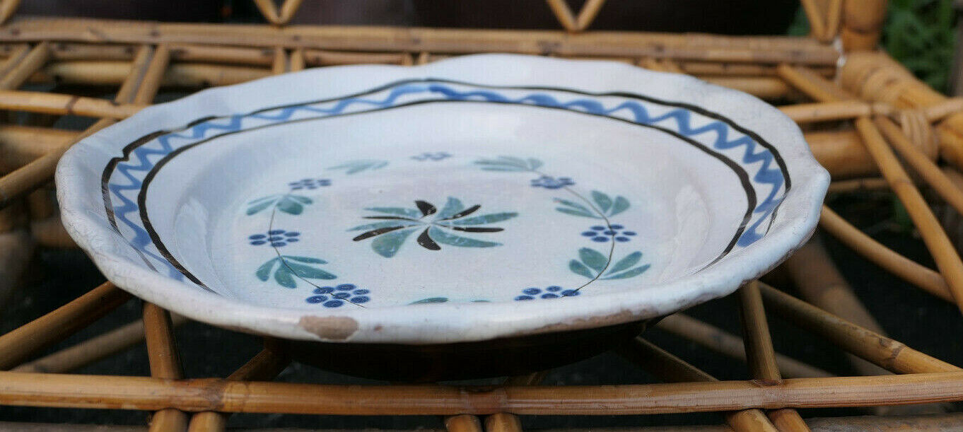 ANCIEN PLAT TERRE CUITE VERNISSEE XIXe SIECLE DECO CUISINE ART POPULAIRE