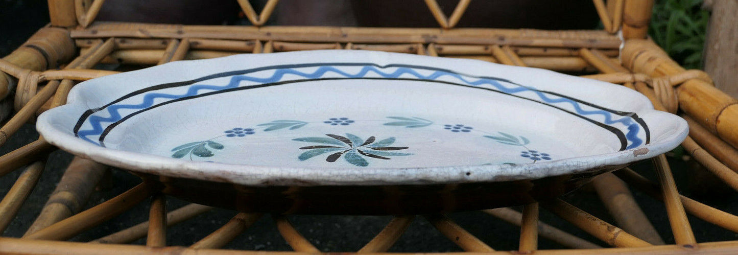 ANCIEN PLAT TERRE CUITE VERNISSEE XIXe SIECLE DECO CUISINE ART POPULAIRE