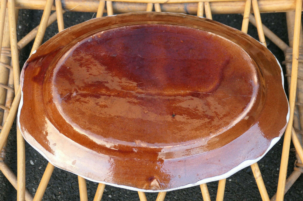ANCIEN PLAT TERRE CUITE VERNISSEE XIXe SIECLE DECO CUISINE ART POPULAIRE