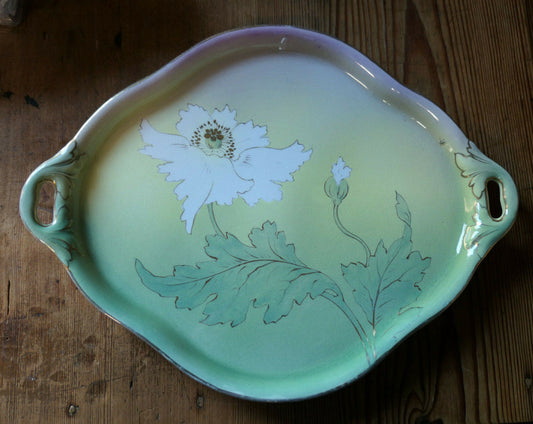 ANCIEN PLATEAU EN FAIENCE DE LUNEVILLE KG ART NOUVEAU CIRCA 1900 DECOR FLORAL