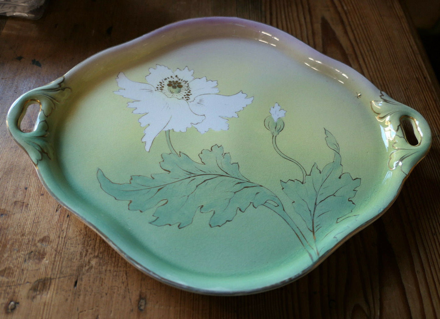 ANCIEN PLATEAU EN FAIENCE DE LUNEVILLE KG ART NOUVEAU CIRCA 1900 DECOR FLORAL