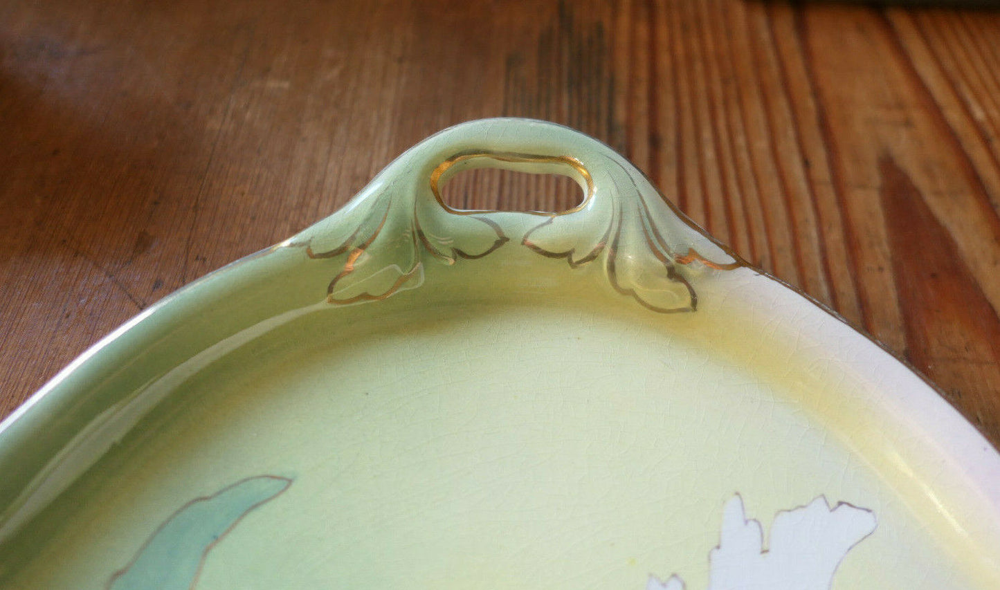 ANCIEN PLATEAU EN FAIENCE DE LUNEVILLE KG ART NOUVEAU CIRCA 1900 DECOR FLORAL