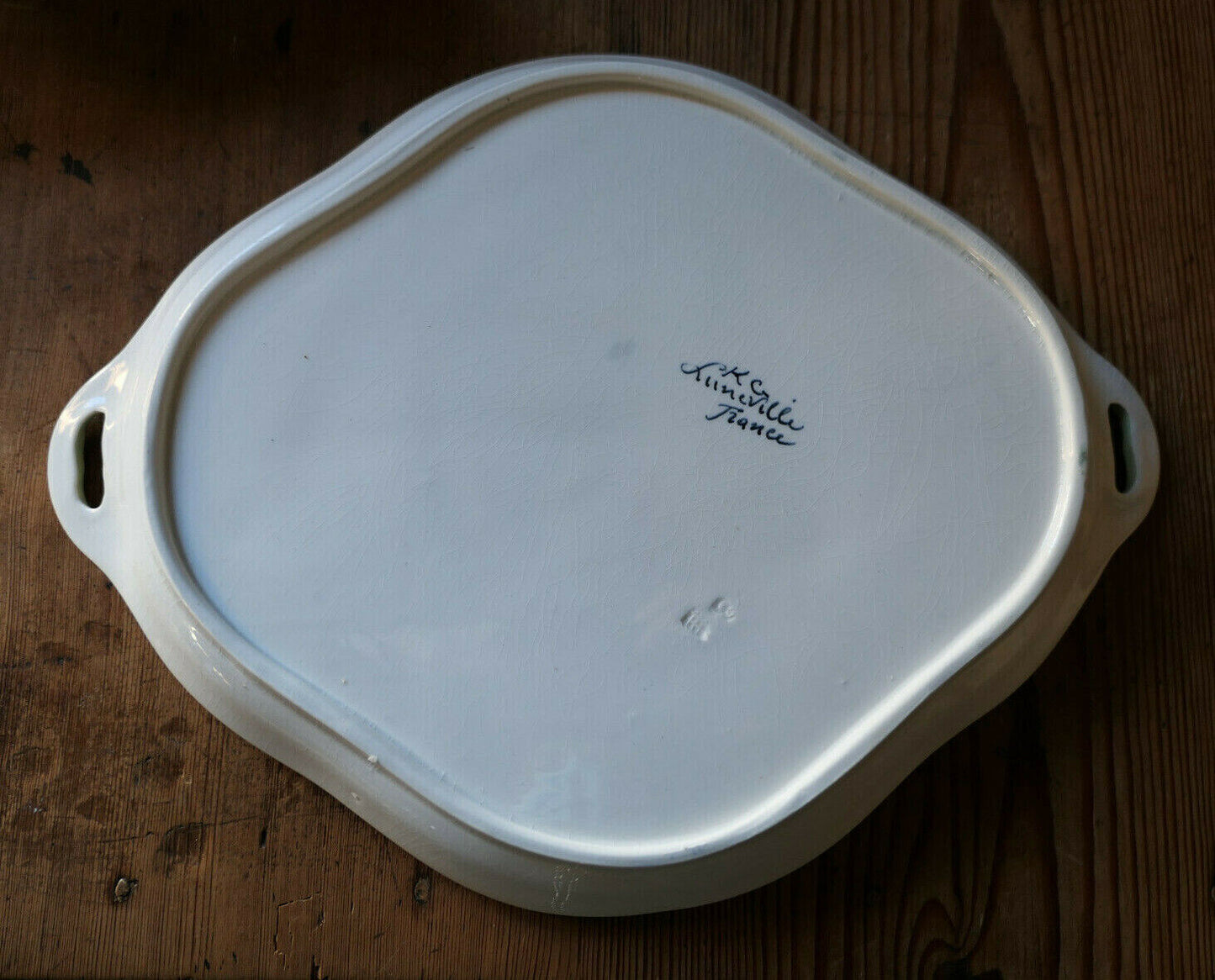ANCIEN PLATEAU EN FAIENCE DE LUNEVILLE KG ART NOUVEAU CIRCA 1900 DECOR FLORAL