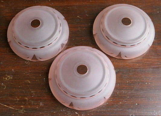 LOT DE 3 ANCIENNES COUPELLES DE LUSTRE LUMINAIRE ART DECO 1930 VERRE ROSE