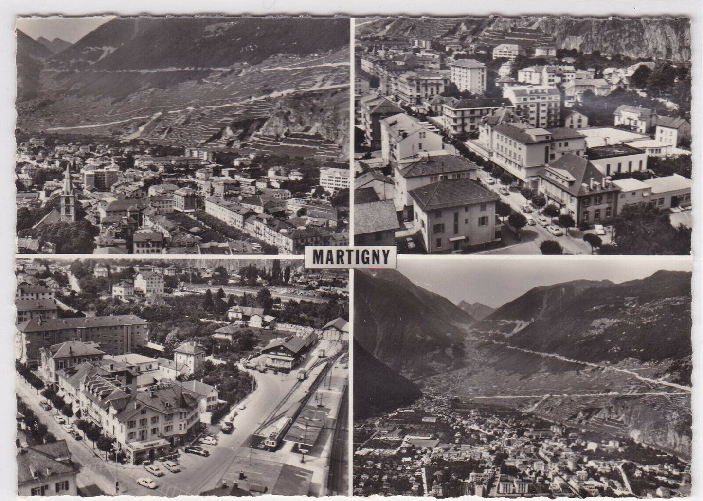 CARTE POSTALE NOIR & BLANC CPSM MARTIGNY MULTIVUE VUE AERIENNE AVION