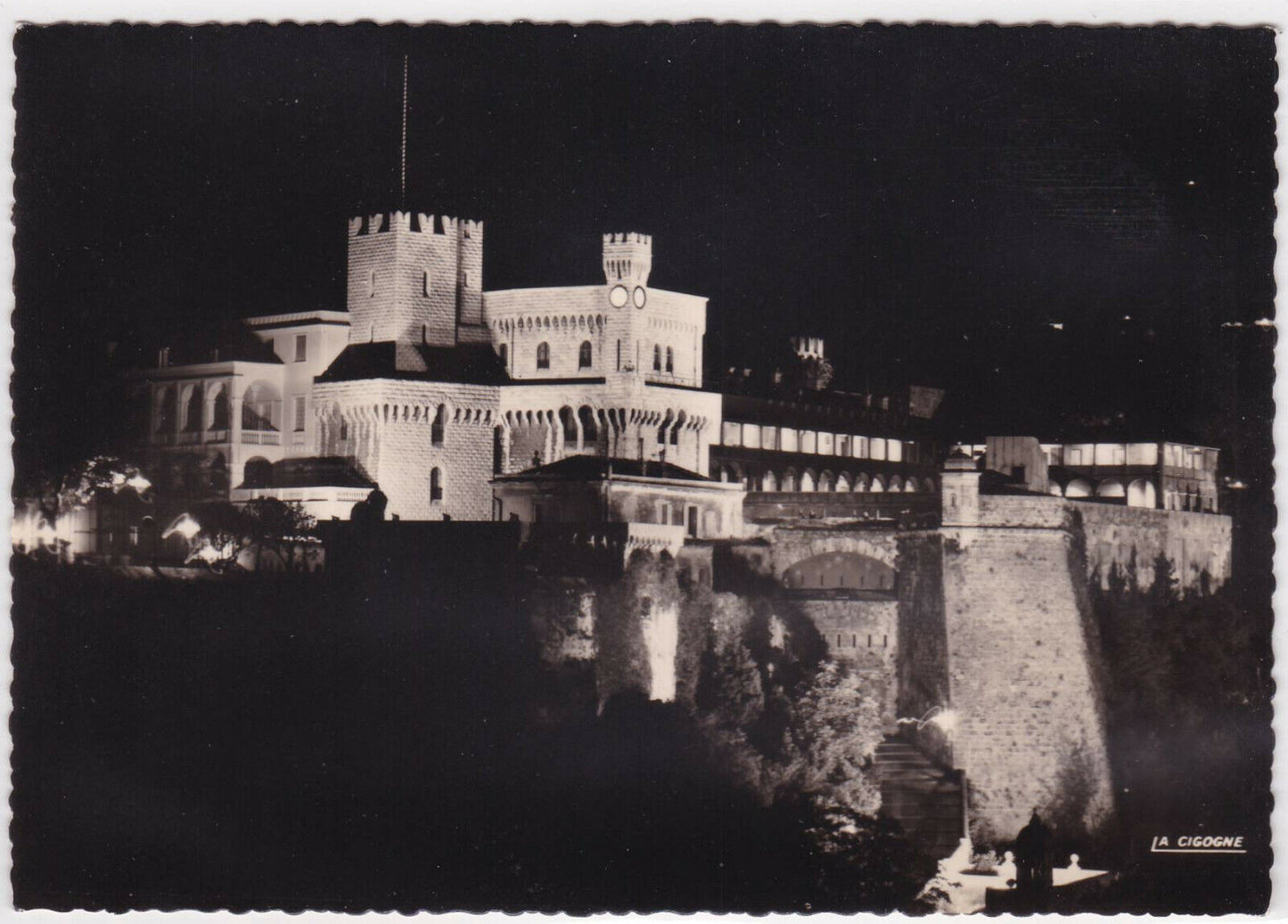 CARTE POSTALE NOIR & BLANC CPSM PRINCIPAUTE DE MONACO PALAIS PRINCIER ILLUMINE