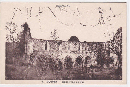CARTE POSTALE ANCIENNE NOIR & BLANC CPA BOQUEN EGLISE VUE DU SUD BRETAGNE