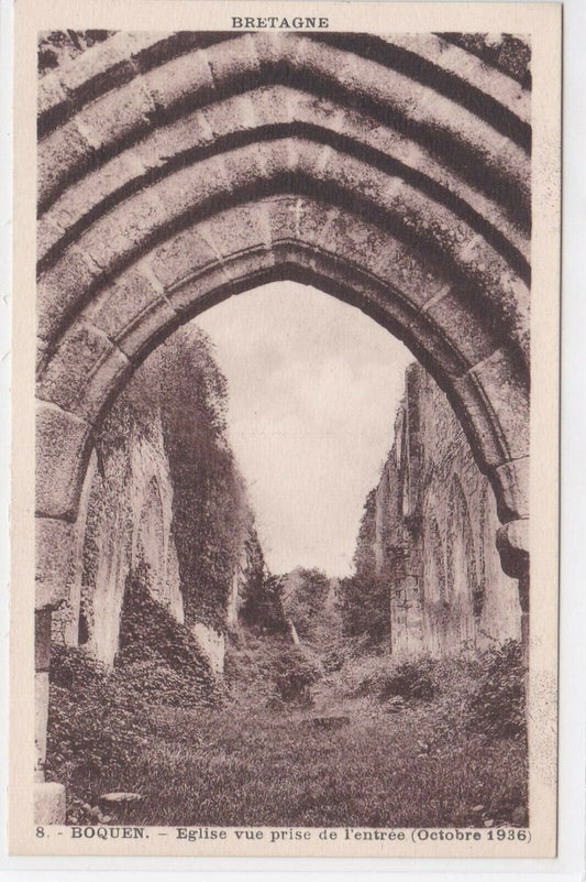 CARTE POSTALE ANCIENNE NOIR & BLANC CPA BOQUEN EGLISE VUE PRISE DE L'ENTREE